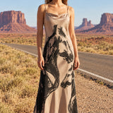 WESTERN ATTITUDE HORSE PRINT DRESS - BLACK, CHAMPAGNE OR MULTI