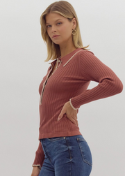 SWEET AS CINNAMON BUTTON UP RIBBED SWEATER TOP