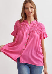 UNDENIABLY DARLING RUFFLED BUTTON UP TOP