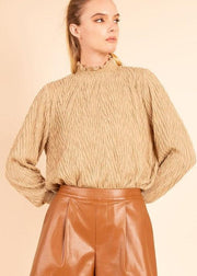 STYLISH APPEAL TEXTURED TURTLENECK CARAMEL TOP