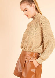 STYLISH APPEAL TEXTURED TURTLENECK CARAMEL TOP