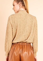 STYLISH APPEAL TEXTURED TURTLENECK CARAMEL TOP