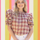 PLAID TO MEET YOU RUFFLE SLEEVE TOP