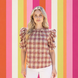 PLAID TO MEET YOU RUFFLE SLEEVE TOP