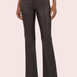 KUT ANA COATED HIGH RISE FLARE JEANS IN CHOCOLATE BROWN