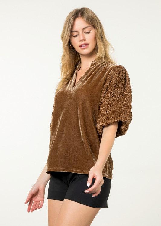 MOMENTS TO TREASURE VELVET PUFF SLEEVE TOP