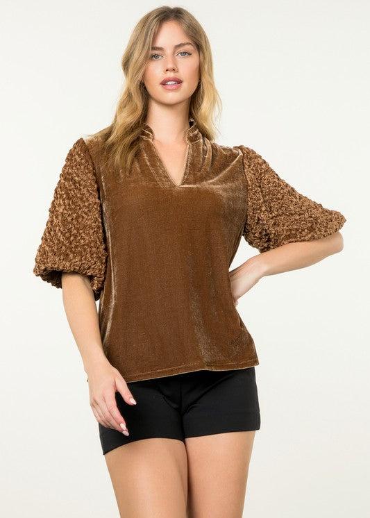 MOMENTS TO TREASURE VELVET PUFF SLEEVE TOP