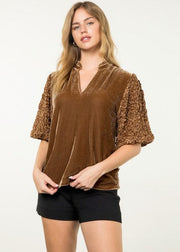 MOMENTS TO TREASURE VELVET PUFF SLEEVE TOP