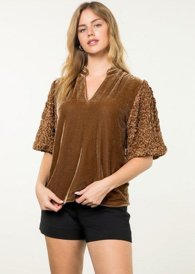 MOMENTS TO TREASURE VELVET PUFF SLEEVE TOP