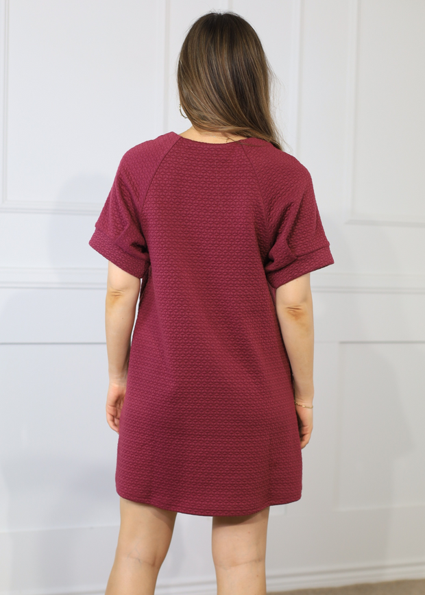 CHIC SIMPLICITY PLUM SHORT SLEEVE MINI DRESS