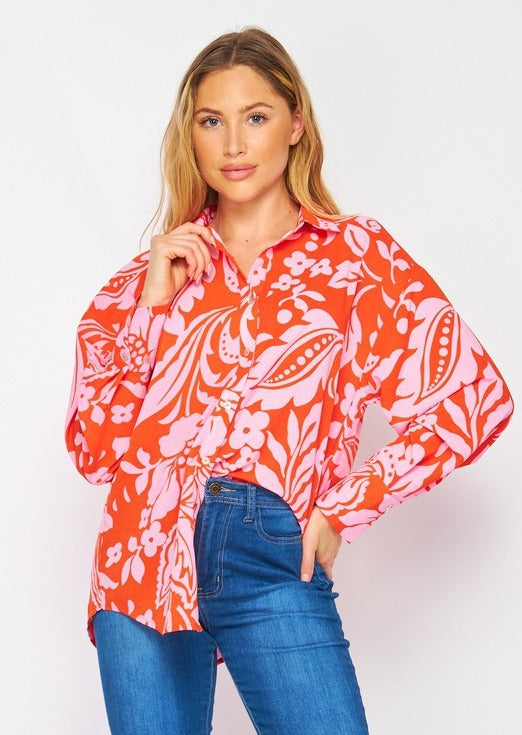 STYLISH UPDATE RED AND PINK FLORAL TOP