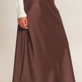 RIGHT ON CUE SATIN MAXI SKIRT - BROWN OR BLACK