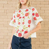 ONLINE EXCLUSIVE:  SASSY AND SWEET FLORAL EMBROIDERY BLOUSE