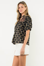 CIDER AND SUNSETS PUFF SLEEVE FLORAL PRINT BLOUSE