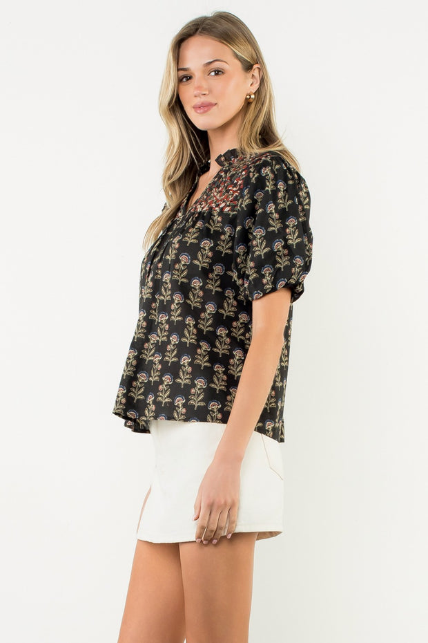 CIDER AND SUNSETS PUFF SLEEVE FLORAL PRINT BLOUSE