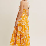 VACATION READY FRUIT PRINT HALTER MIDI DRESS