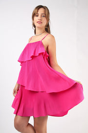 HOT PINK OF SUMMER TIERED MINI DRESS