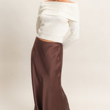 RIGHT ON CUE SATIN MAXI SKIRT - BROWN OR BLACK