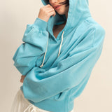 LET'S GET COZY DRAWSTRING CROP HOODIE - CHESTNUT OR SKY BLUE