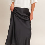 RIGHT ON CUE SATIN MAXI SKIRT - BROWN OR BLACK