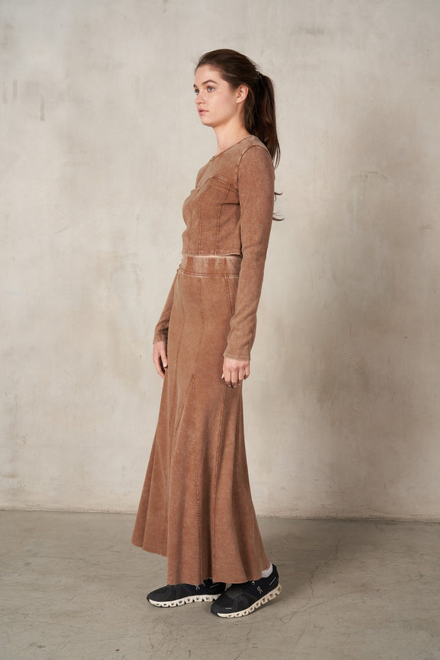 ALL IN A DAY MINERAL WASHED MAXI SKIRT - COFFEE