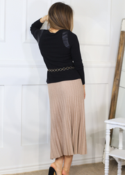 URBAN ELEGANCE MOCHA PLEATED SWEATER MIDI SKIRT