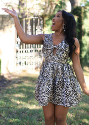 ON THE PROWL METALLIC ANIMAL PRINT BOW DETAIL DRESS