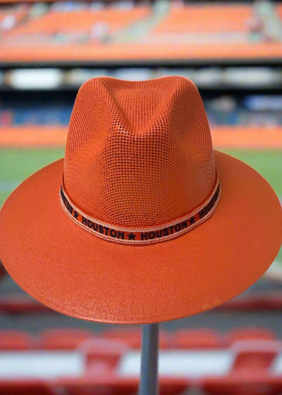 FASHIONABLE FEDORA ORANGE STRAW HAT W HOUSTON HAT BAND