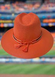 FASHIONABLE FEDORA ORANGE STRAW HAT W HOUSTON HAT BAND