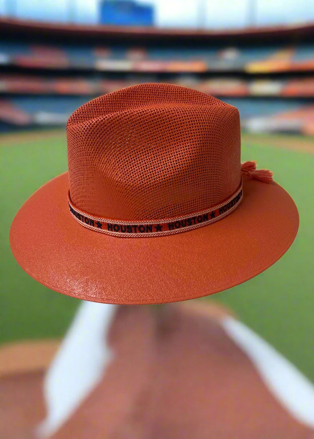 FASHIONABLE FEDORA ORANGE STRAW HAT W HOUSTON HAT BAND