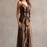 ONLINE EXCLUSIVE:  CHAMPAGNE TOAST RUFFLE MAXI DRESS