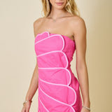 PETAL PARTY STRAPLESS MINI DRESS WITH SCALLOPS