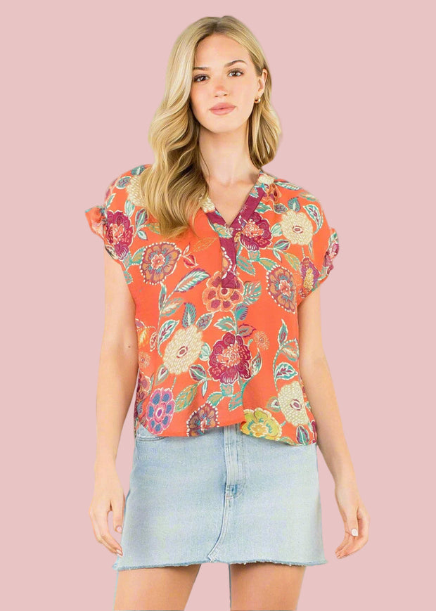 PUMPKIN SPICE FLORAL DETAIL BLOUSE