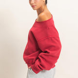 SEEING RED OFF THE SHOULDER SWEATSHIRT