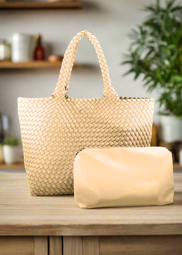 STATE OF CHIC BURNISHED GOLD WOVEN TOTE BAG Anything Bling Boutique