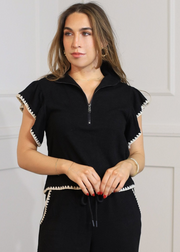 ROAD TO HAPPINESS BLACK RUFFLE TOP