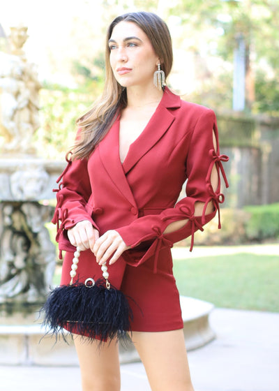 BOW DELIGHT BURGUNDY ROMPER