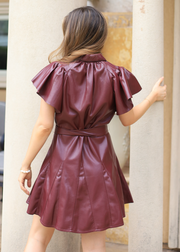 FAUX LEATHER BURGUNDY MINNIE DRESS