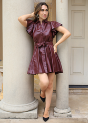 FAUX LEATHER BURGUNDY MINNIE DRESS