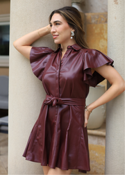 FAUX LEATHER BURGUNDY MINNIE DRESS