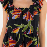 HARVEST STROLL BLACK FLORAL MIDI DRESS