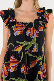 HARVEST STROLL BLACK FLORAL MIDI DRESS