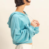 LET'S GET COZY DRAWSTRING CROP HOODIE - CHESTNUT OR SKY BLUE