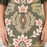 WHERE THE FLOWERS ARE SUEDE EMBROIDERED OLIVE SKIRT