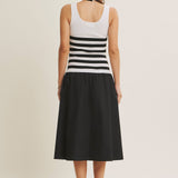DARLING IN STRIPES SLEEVELESS MIDI DRESS