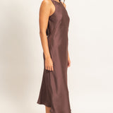COCKTAIL HOUR CHOCOLATE SLEEVELESS MIDI DRESS