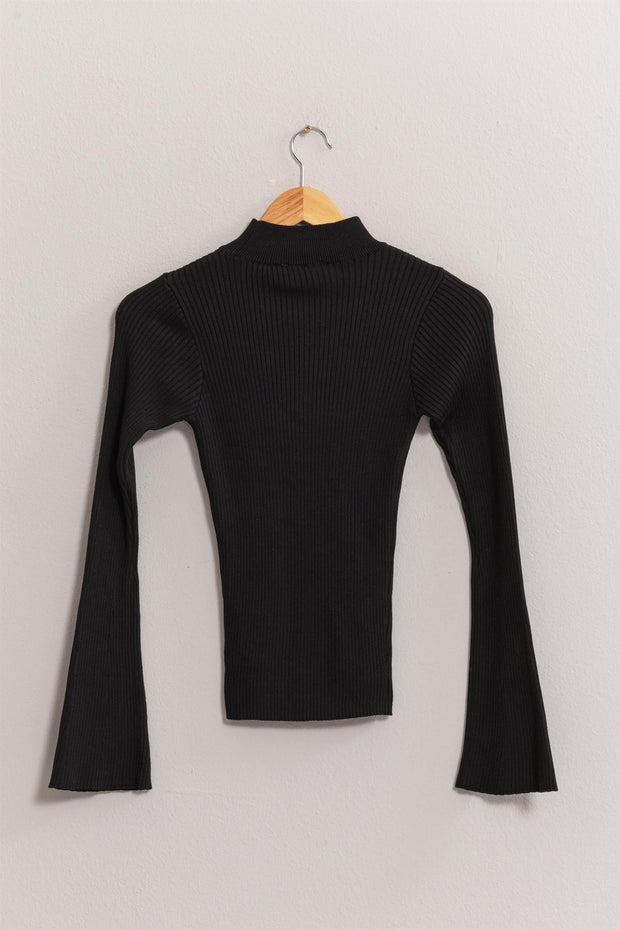 NOT SO BASIC RIBBED LONG SLEEVE TOP - BLACK OR IVORY