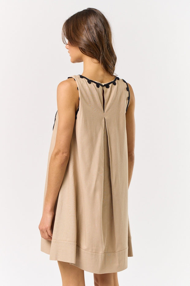WALK IN PARADISE EMBROIDERED TAUPE DRESS