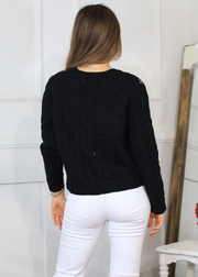 EASYGOING GLOW CABLE KNIT SWEATER W RHINESTONE DETAIL