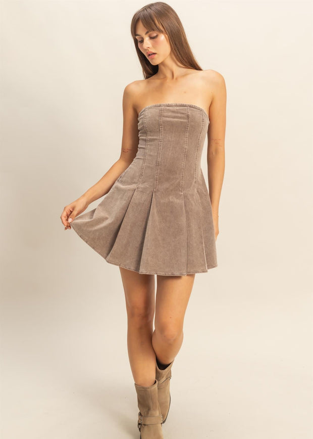 LOVER'S GAZE MOCHA STRAPLESS MINI DRESS